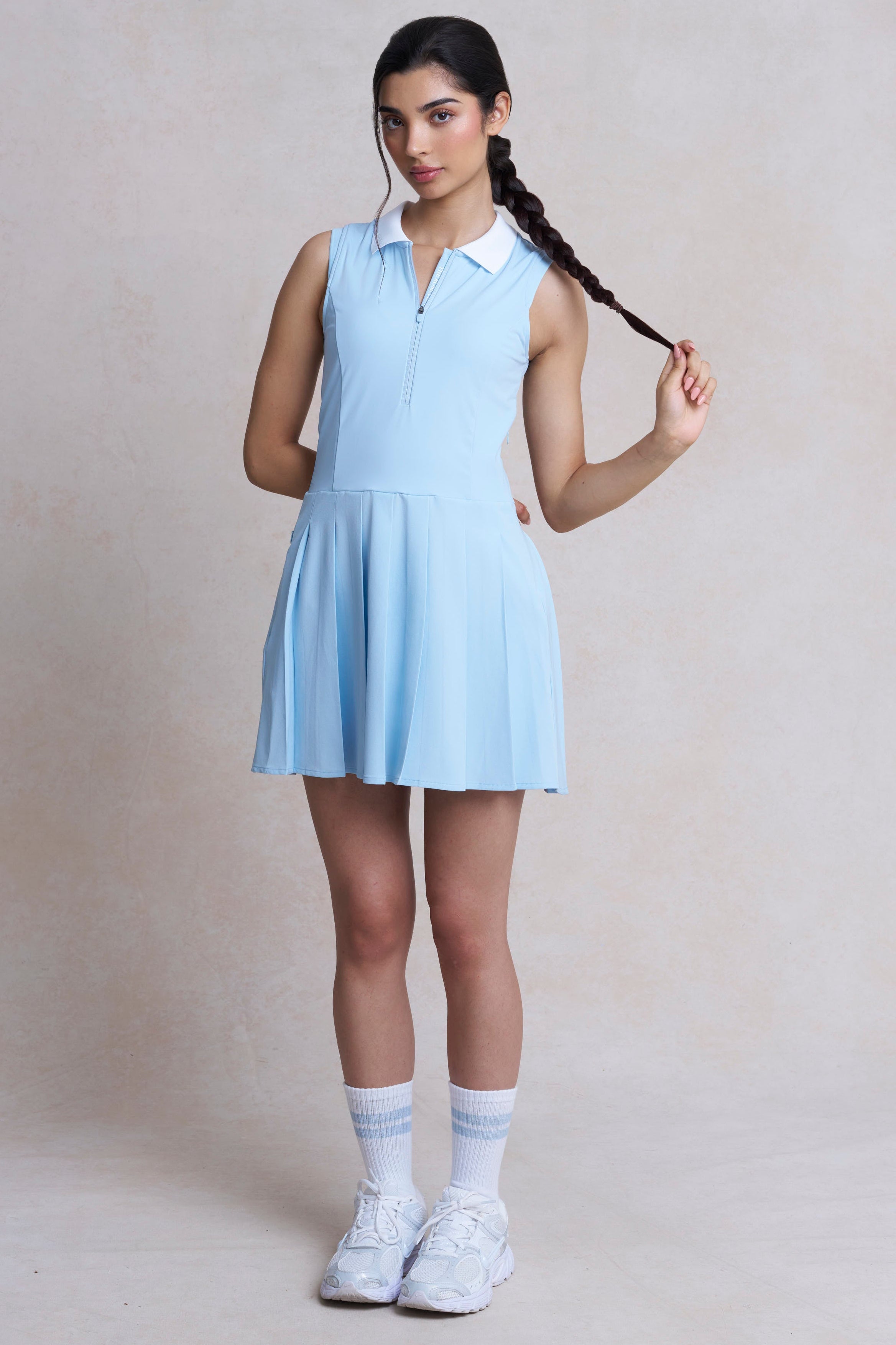 Vivienne Quarter Zip Pleated Dress